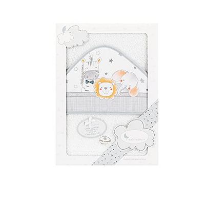 Interbaby 01229-18 dziecięcy ręcznik kąpielowy ANIMALITOS, biały i szary, szary
