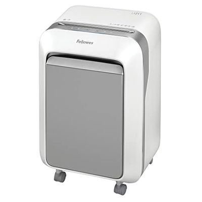 Fellowes LX211 - Destructora de papel, microcorte, destruye hasta 15 hojas, trituradora de papel para oficina 100% anti-atascos, nivel de seguridad DIN-P5, papelera 23L, color blanco