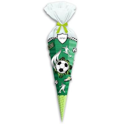 Ursus 989 00 03 - Schoolkegel knutselset Easy Line minivoetbalspel, groen, 6-zijdig, voorgesneden 3D-kleurig golfkarton, 41 cm, doorsnede ca. 15 cm, voor het maken van een suikerkegel