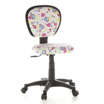 hjh OFFICE 670170 Cadeira giratória para crianças KIDDY Top tecido motivo flores/Hearts, cadeira de secretária para crianças, ajuste de altura da superfície de assento