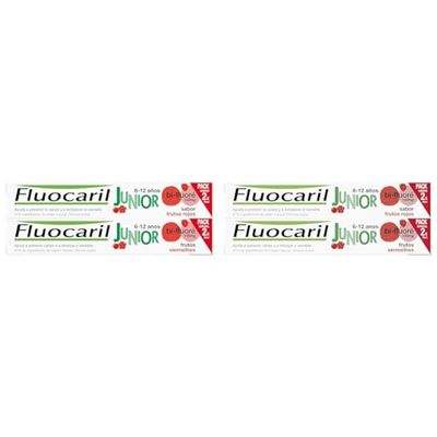 FLUOCARIL Junior Gel Frutos Rojos, Blanco, 75 ml (Paquete de 4)
