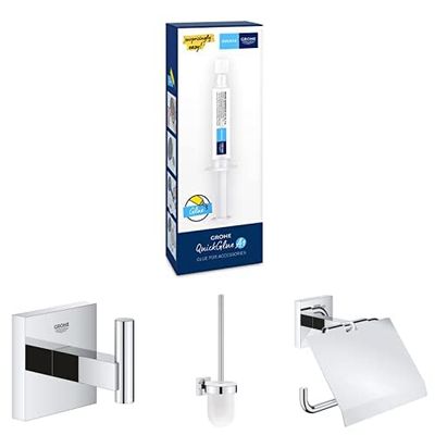 Grohe Lote de accesorios de baño - Toallero, set escobillero, portarrollos y el adhesivo para el montaje