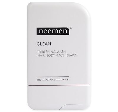 neemen CLEAN Shampooing 4 en 1 pour cheveux, corps, visage et barbe – Nettoyant multifonctionnel pour homme avec extrait de neem, prébiotiques et figue de Barbarie – Hydratant, apaisant, fortifiant et