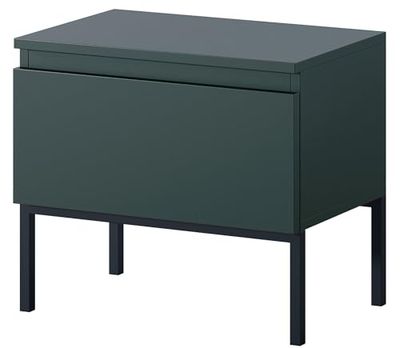 Selsey Nachtkastje voor slaapkamer met lade 43 x 49 cm nachtkastje met zwarte poten voor woonkamer slaapkamer kantoor donkergroen Bemmi