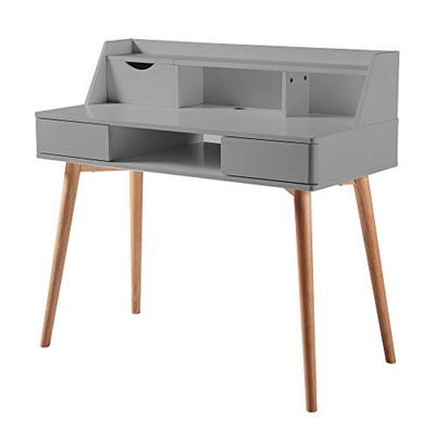 Jasnoszare/Naturalne Drewniane Biurko Teamson Home Creativo ze Schowkiem