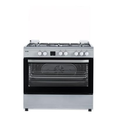 Svan Cocina Mixta gas Butano 5 Zonas de Cocción, Horno 97 L, Inox SKMW5901X. Control Manual, Quemador WOK triple llama, 9 Programas de Cocción, Tapa Abatible
