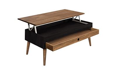 HOGAR24 ES - Alice - Table Basse relevable en Bois Massif avec tiroir Coulissant, Finition Noir et ciré. Dimensions : 100 x 50 x 47 cm