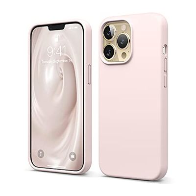 elago Vloeibaar siliconen hoesje, compatibel met iPhone 13 Pro (6,1 inch), premium siliconen, volledige bescherming, 3-laags, schokbestendig, zachte krasbestendige microvezelvoering (mooi roze)