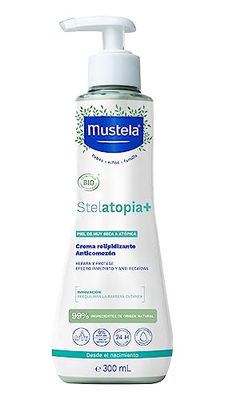 Mustela Stelatopia BIO Verhelpende Anti-jeuk Crème, Gezicht en Lichaam, Baby's, Kinderen, Hele Familie - Extreme Droge Huid of Atopische Dermatitis, 99% Ingrediënten van Natuurlijke Oorsprong (300ml)