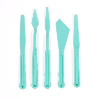 Craftelier - Set of 5 Spatulas with Various Shapes for Mixing and Applying All Types of Paints or Textures | Made of Hard Plastic and Easy to Clean | Size 18 cm - Turquoise