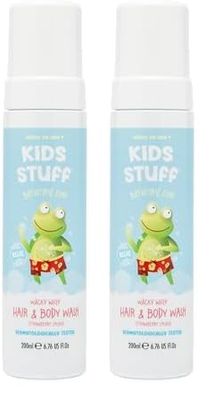 Kids Stuff Blue Wacky Whip Foaming Hair & Body Wash with Strawberry Swirl Fragrance | Dermatologically Tested Kids Hair & Body Wash | Gently Cleanses Hair & Skin | Vegan | Cruelty Free | 200ml