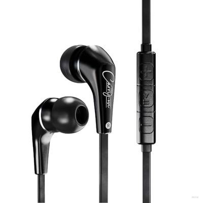Carry-on EB50 bedrade oortelefoon, in-ear hoofdtelefoon, knoopvrije kabel, microfoon, draagtas en oordopjes, voor laptop, tablet, iPad, telefoon, gaming - zwart