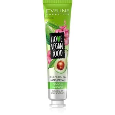 Eveline Cosmetics Crema Mani I Love Vegan Food Avocado & Ibisco - Formula Rigenerante, Nutriente e Lenitiva - 50ml