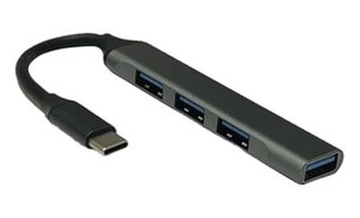 USB-C 3.1 hub met 1 x USB 3.0 en 3 x USB 2.0-poorten, verbindt meerdere apparaten snel en efficiënt, ideaal voor het uitbreiden van de connectiviteit van je laptop of pc.