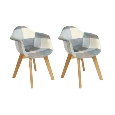 Home Deco Kids HD6749 2 stuks patchwork stoelen voor kinderen, Leonie roze, textiel, polyester, hout, bekleding, PU, blauw, 44 x 33,5 x 58 cm
