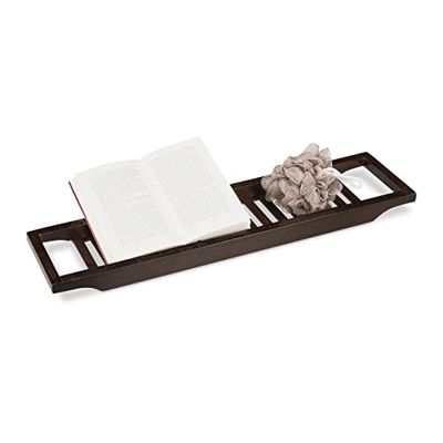 Bandeja de banheira, mesa de casa de banho, suporte, prateleira, saia, relax, bambu, 1 unidade, 4 x 65 x 15 cm, castanho