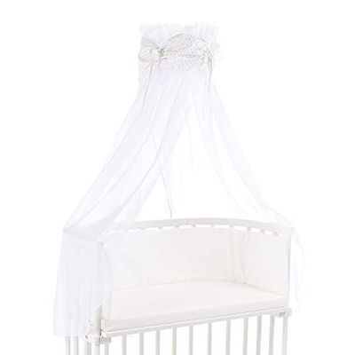 Ciel de lit babybay en coton bio avec nœud adapté aux modèles Original, Maxi, Boxspring, Comfort, Comfort Plus et Midi, blanc avec étoiles pailleté argent