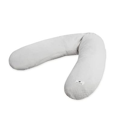 Julius Zöllner Cojín de Lactancia de Muselina, Aprox. 190 cm, Relleno de 42 litros de microperlas EPS, Fabricado en Alemania, Funda de Muselina de algodón 100%, Öko-Tex® Standard 100, Color Gris