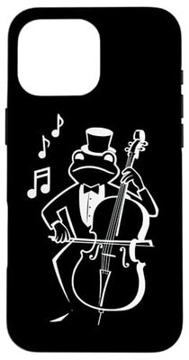 Frog Playing Double Bass with Musical Notes Cello Double Bass Case for iPhone 16 Pro Max