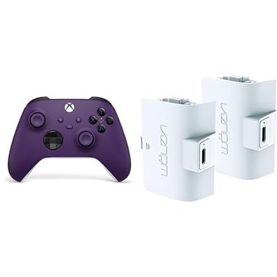 Xbox Wireless Controller – Astral Purple Series X|S, One, and Windows Devices+Venom Controller Rechargeable Battery Twin Pack - White Series X & S One