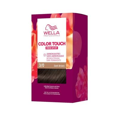Wella Professionals Color Touch permanent hårfärg utan ammoniak – hårfärg med upp till 50% täckning av grått hår – sats med hårmask – 3/0 mörkbrun (130 ml)