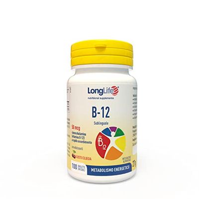 LongLife® B12 50 mcg | Vitamina B12 | Formula esclusiva sublinguale | Elevato assorbimento | Compressa 100 tavolette divisibili | Fino a 100 giorni di trattamento | Senza glutine