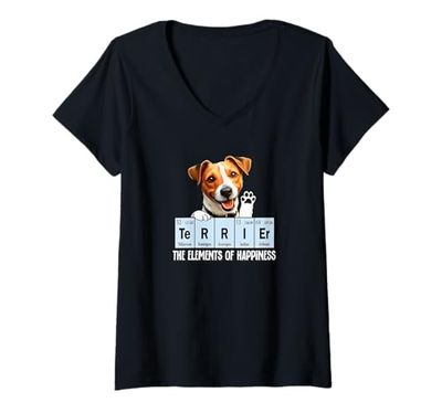 Donna Funny Elements of Happiness Jack Russell Dog Lover Maglietta con Collo a V