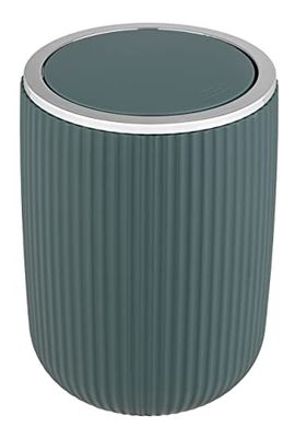 WENKO Prullenbak met klapdeksel Agropoli S donkergroen 2 liter, vuilnisbak voor badkamer met deksel, van hoogwaardige kunststof met plastische vormgeving en gestructureerd oppervlak, Ø 14,5 × 20 cm