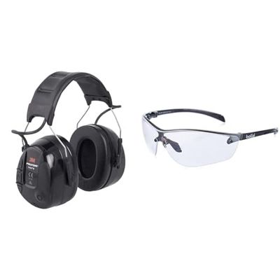3M PELTOR Casque ProTac™ III, noir, 32 dB, serre-tête, MT13H221A & Bollé Safety Silium+ Incolores Lunettes Traitement Anti-Buée Platinum SILPPSI Chasse Sport Tir Pêche Travail Sécurité Antibuée