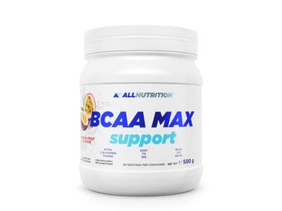 ALLNUTRITION BCAA Max Support - Branched Amino Acids Instant Powder - BCAA Food Supplement with L-Glutamine & Taurine - Supports Post Workout Recovery - 500g Passion Fruit