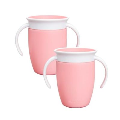 Munchkin Miracle 360 educatieve bekers voor kinderen vanaf 6 maanden, 207 ml (2 stuks), leerbeker voor kleine kinderen, BPA-vrij, lekvrij, roze/roze