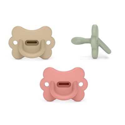 Suavinex, Pack 3 Chupetes Todo Silicona, para Bebés 6/18 Meses, con Tetina Fisiológica Sx Pro, Súper Blandito y Flexible, Ideal para Dormir, Respeta el Desarrollo Bucodental, Rosa, Verde, Beige