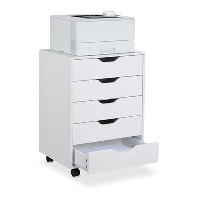 Relaxdays Rolcontainer, 5 laden, h x b x d: 66,5 x 48 x 39,5 cm, bureaukast, archiefkast met wielen, kantoor, wit