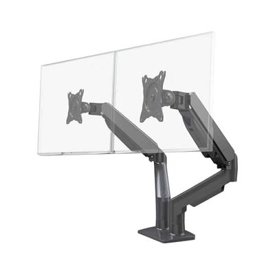 Office Hippo Dual Monitor Arm Mount, Gas Spring Mechanism, 17-27 Inch Screens, 2-9 kg Capacity, Desk Clamp, Black