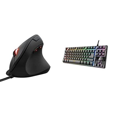 Trust Gaming GXT 144 Rexx Mouse Verticale Ergonomico, 250 - 10000 DPI, RGB Mouse con Filo, 6 Pulsanti Programmabli, Nero & Tastiera Gxt 833 Thado, In Metallo Con Illuminazione Led Multicolore