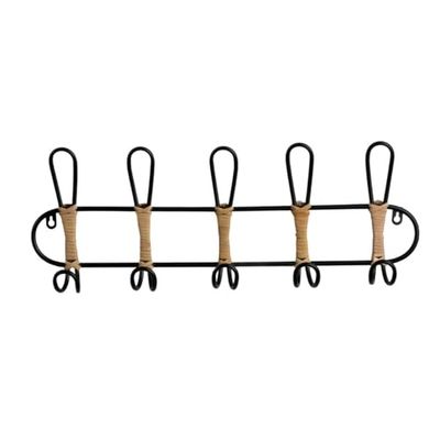 Romimex Wall-Mounted Coat Rack Black Wicker 61 x 21 x 8 cm