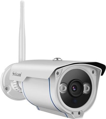 Sricam SP007-S Câmara de vigilância Wi-Fi exterior, visão noturna, HD 3MP impermeável IP66, segurança exterior, detecção de movimento, alarme compatível com iOS Android e Windows PC SriHome