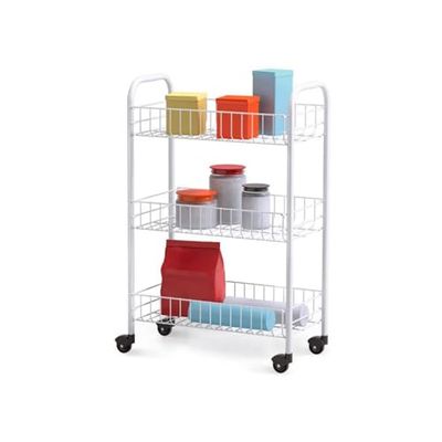 Avilia Multifunctionele keukentrolley met 3 planken, van metaal, rolwagen met wielen, 40 x 26 x 62 cm, ruimtebesparend voor badkamer en kantoor, wit
