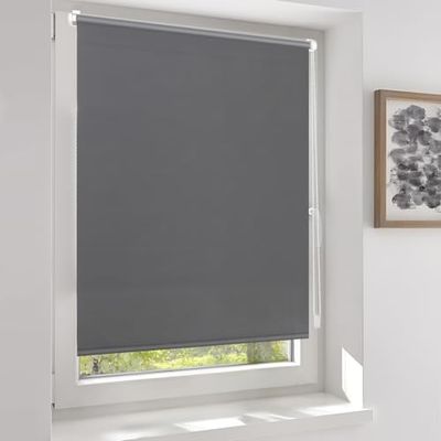 Sekey Klemmfix - Store Enrouleur occultant sans perçage - Double Face - Couleur Unie - Cordon de Traction latérale - Protection Solaire et Brise-Vue - Store occultant - 105 x 130 cm - Gris foncé