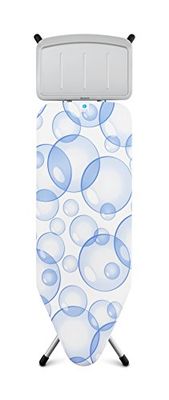 Brabantia - Mesa de passar em C - com suporte sólido para unidade de vapor - PerfectFlow de camada tripla - universal ajustável - para destros e curdos, dobrável, Bubbles - 124 x 45 cm