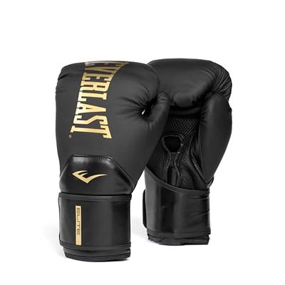 Guanti da Boxe Everlast Elite 2 10oz, Oro/Nero, per Sacco, Allenamento e Sparring, Chiusura a Strappo, Barra Ergonomica, Schiuma a Strati - Autentico Everlast