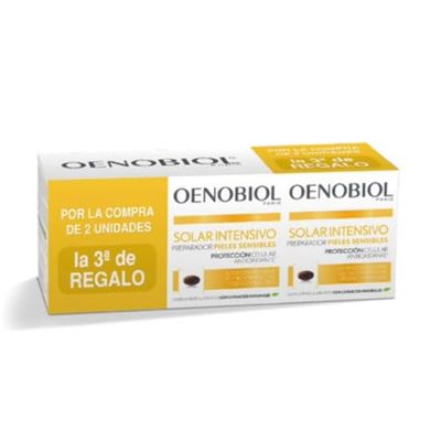 OENOBIOL Triplo Solar Intensivo Preparador Pieles Sensibles, Selenio, vitamina E y vitamina B2, que contribuyen a proteger las células contra el estrés oxidativo, 90 cápsulas