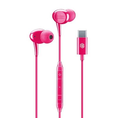 Music Sound - Auricolari In-Ear - Auricolari con Filo e Microfono - Compatibilità USB-C - Dettagli metallici - Colore Rosa