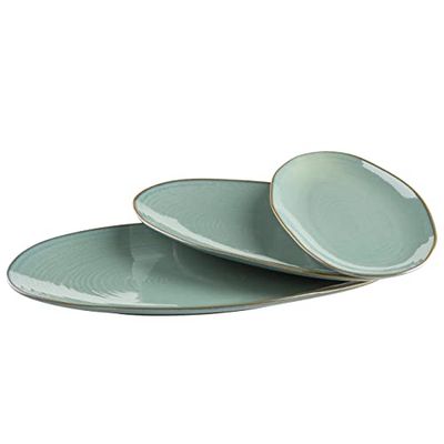MÄSER Nottingham Lot de 3 assiettes de service en 3 tailles au look vintage irrégulier en grès