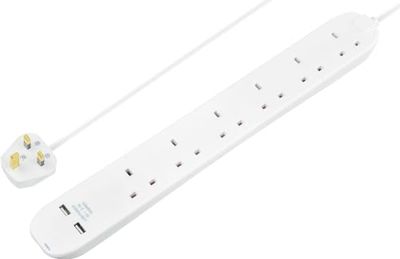 Masterplug SWSRG62N Rallonge de Protection Contre Les surtensions avec Prises Individuelles 13 A 2 m with USB Charger