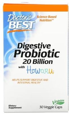 Doctor's Best Probiotiques Digestifs - 20 Milliards UFC - Soutien Digestion et Flore Intestinale - 30 Gélules Végétales