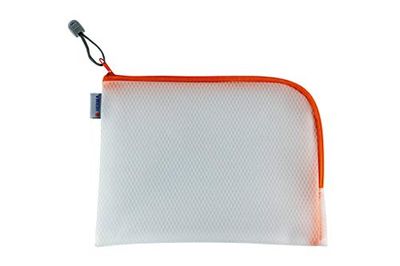 HERMA 20012 Zip Toiletry Bag A5, transparent (26 x 20 cm) small zippered travel pouch for cosmetics, liquids, make-up, toothbrush, clear cosmetic bag with zipper in orange