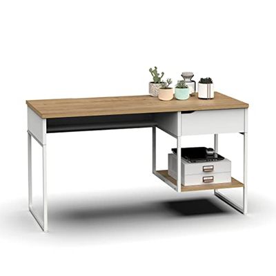MUEBLES PITARCH Shira tafel, kleur: wit/eiken/goud/wit been, 76 x 137,5 x 58 cm