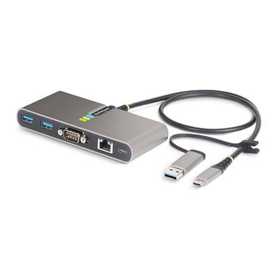 StarTech.com Hub USB-C a 2 porte con Ethernet Gb e seriale RS232 FTDI, dongle USB-C USB-A collegato, 100W PD, 2x USB-A 5Gbps