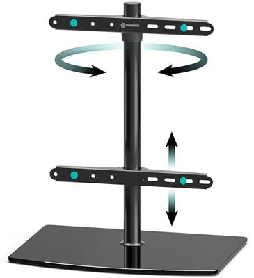 ONKRON Verrijdbare TV-standaard voor 32-75 inch schermen tot 40 kg, universele in hoogte verstelbare TV-voet met draaifunctie max VESA 400x400, glazen TV-standaard/TV-houder Zwart PT3-B
